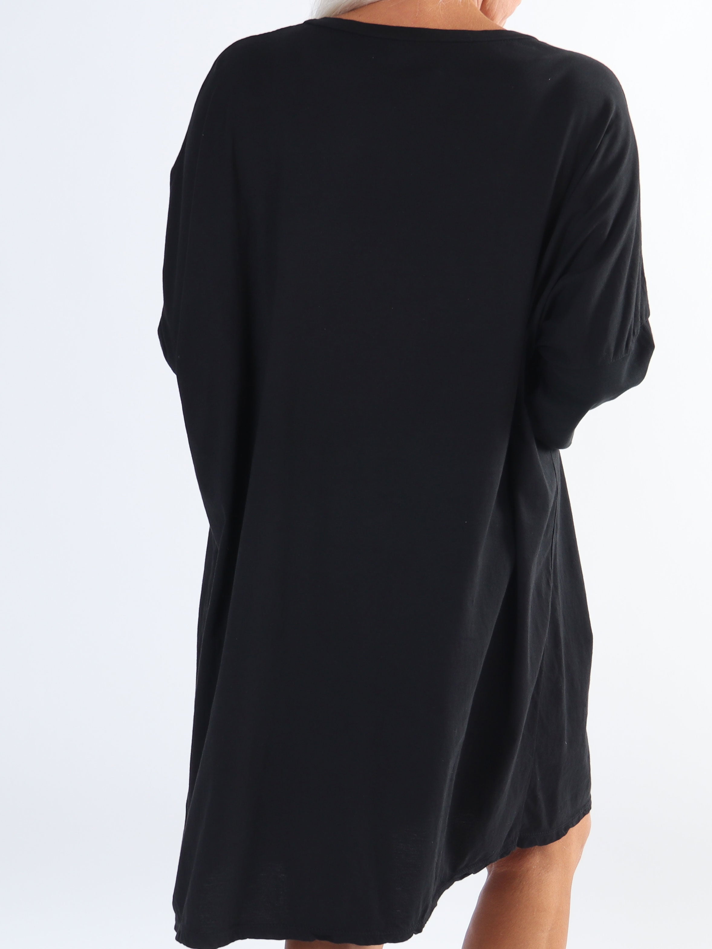 Bree Long Sleeve - Plus size kjole i bomuld med guld tekst foran